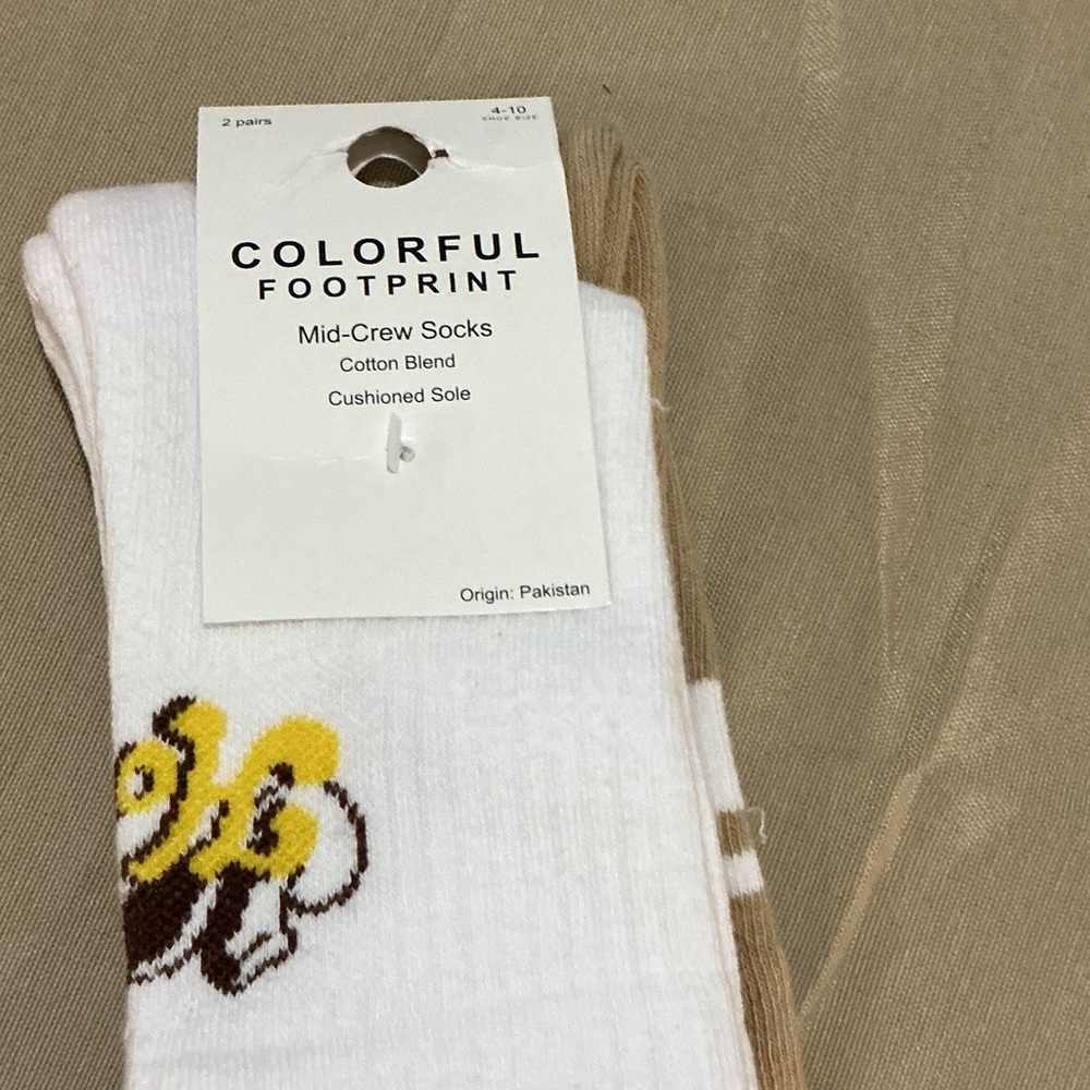 White and Tan Mid-Crew Socks